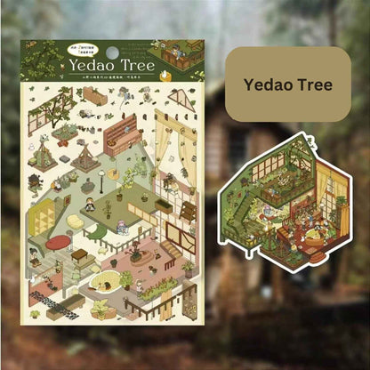Vintage Cottage – 3D Sticker Scenes - 4 Theme Sets: Yedao Tree | Misty Rain | Purple Wardrobe | Pillows Clouds