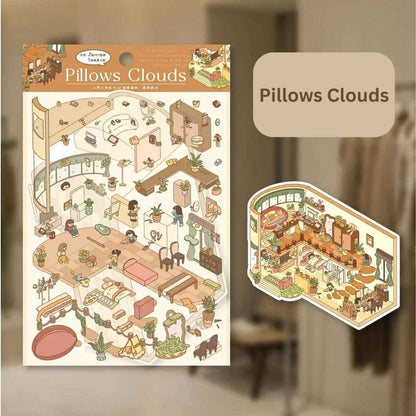 Vintage Cottage – 3D Sticker Scenes - 4 Theme Sets: Yedao Tree | Misty Rain | Purple Wardrobe | Pillows Clouds