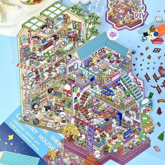 4-Story Grand Buildings 5.0 – 3D Miniature Sticker Scenes - 2 Theme Sets: 4-Story Convenience Store | 4-Story Puppy Villa