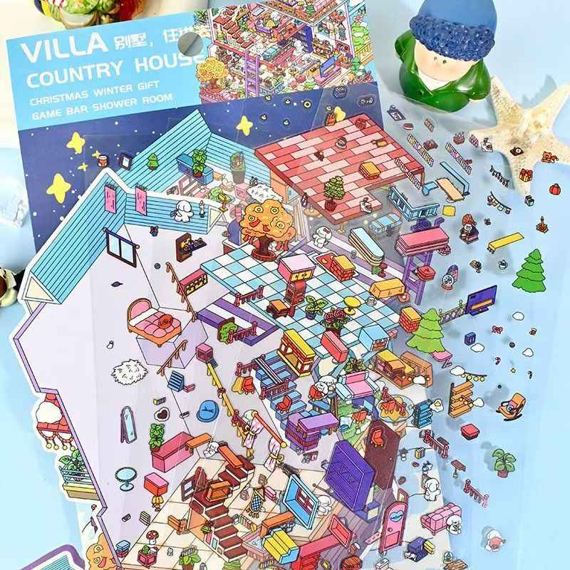 4-Story Grand Buildings 5.0 – 3D Miniature Sticker Scenes - 2 Theme Sets: 4-Story Convenience Store | 4-Story Puppy Villa
