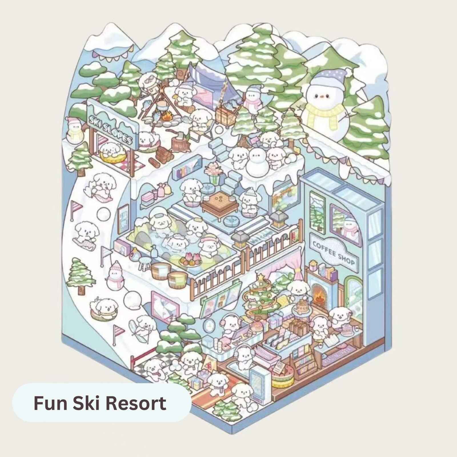 3-Story Grand Buildings 6.0 – 3D Sticker Scenes - 4 Theme Sets: Technisches Museum | Fun Ski Resort | Wonder Aquarium | Kapi Theater