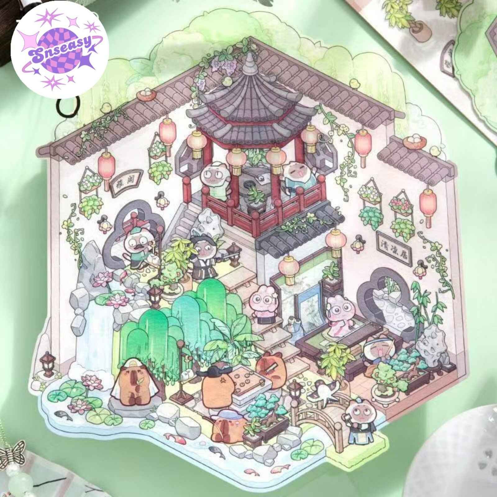 Ancient Architecture Scenes 2.0 – 3D DIY Sticker Sets - 2 Theme Sets: Fly Flowers | Leisurely Courtyard