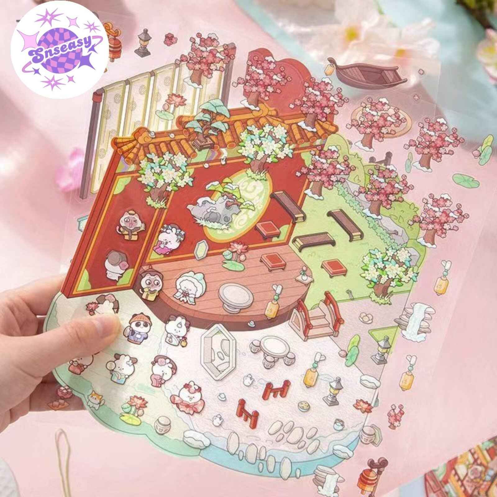 Ancient Architecture Scenes 2.0 – 3D DIY Sticker Sets - 2 Theme Sets: Fly Flowers | Leisurely Courtyard