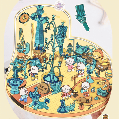 Cute Animals Visit the Museum – 3D Miniature Scene Stickers (Flip-Open Plus Size) – 4 Theme Sets: Dog Opera House | Cat Aquarium | Cat Art Museum | Sheep Sanxingdui Museum