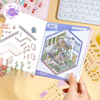 Cute Animals 3D Scene Stickers Scrapbook – 12 Unique Themes: Little Shop Open (6 Themes) | Living in Life (6 Themes)