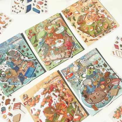 Cute Cat 5.0 – 3D Sticker Scenes - 5 Theme Sets: Cat Seafood Restaurant | Cat Seafood Holiday Villa | Cat & Capybara Hot Springs | Cat & Bunny New Year's Cottage | Cat Mexican Taco Shop