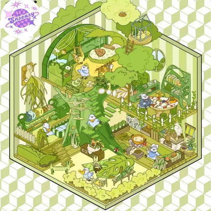 Forest Animal Adventure – 3D Sticker Scenes - 4 Theme Sets: Cow Magic Workshop | Pigeon Treehouse | Wolf Bar | Lion Knight Shop