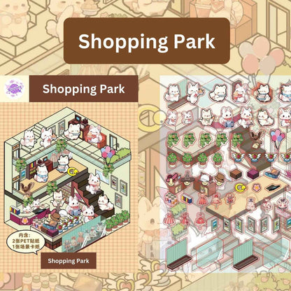 Cute Bunny 3.0 Amusement Park – 3D Sticker Scenes - 4 Theme Sets: Surfing Park | Beach Park | Shopping Park | Amusement Park