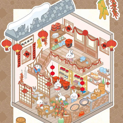 Cute Bunny 7.0 New Year Shop – 3D Sticker Scenes - 4 Theme Sets: Boutique | Tea House | Traditional Medicine Shop | Inn