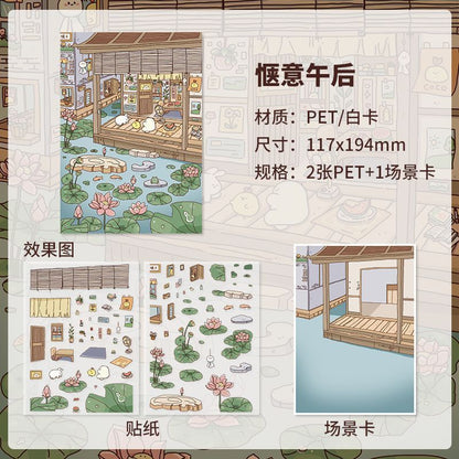 Kaka’s Cozy Daily Life – 3D Sticker Scenes - 4 Theme Sets: Lazy Afternoon | Home Study | Afternoon Tea | Gaming Time