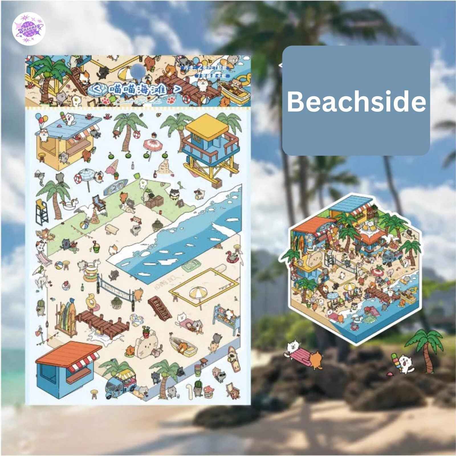 Cat Town Series – 3D DIY Sticker Scenes – 8 Theme Sets: Farm | Beachside | Western Town | Breakfast Street | Forest Refuge | Snowy Shelter | Deep Sea Hideaway | Desert Haven