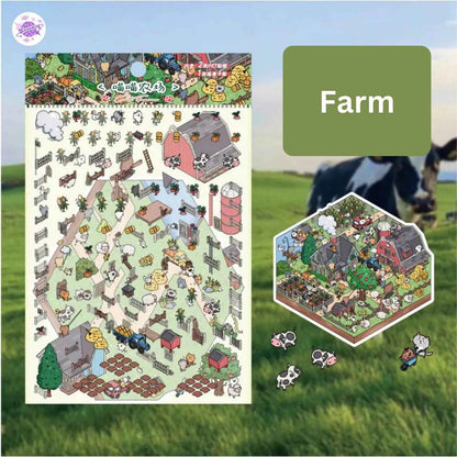Cat Town Series – 3D DIY Sticker Scenes – 8 Theme Sets: Farm | Beachside | Western Town | Breakfast Street | Forest Refuge | Snowy Shelter | Deep Sea Hideaway | Desert Haven