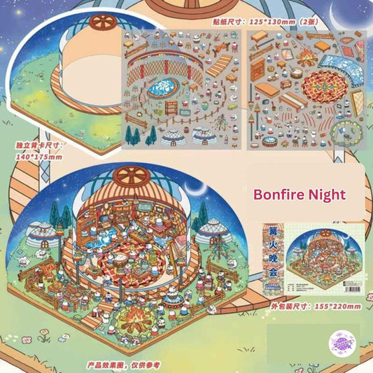 Ethnic Style Series – 3D Miniature Sticker Scenes - 4 Theme Sets: Dai Ethnic Scenery | Korean Ethnic Scenery | Miao Batik | Bonfire Night