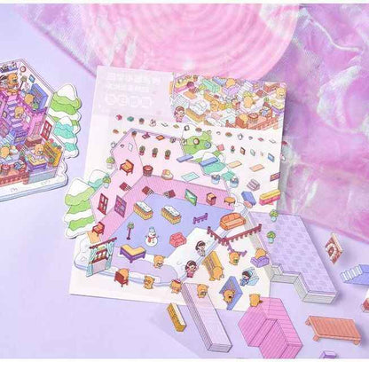Little Bear's Four Seasons Cottage – 3D DIY MiniatureSticker Scenes - 4 Theme Sets: Spring | Summer | Autumn | Winter