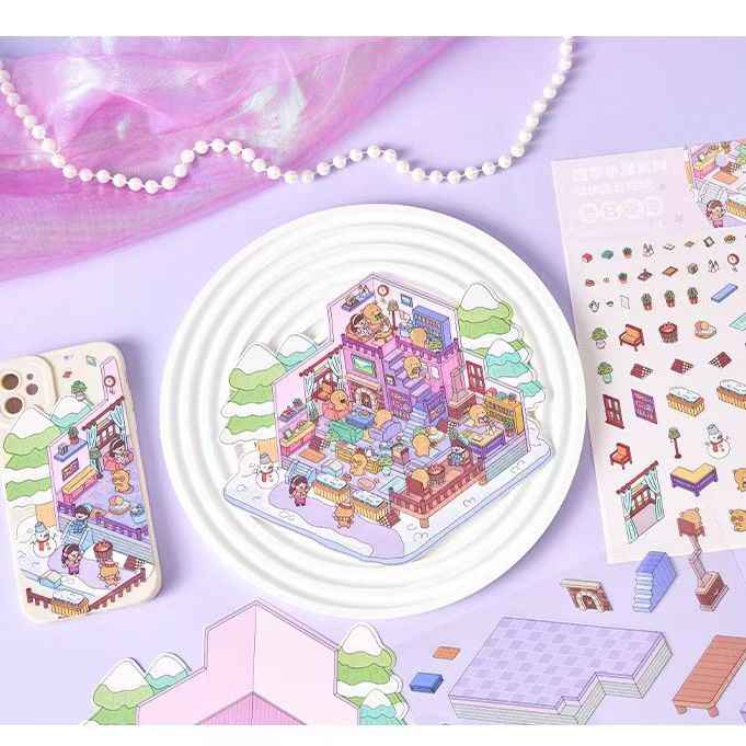 Little Bear's Four Seasons Cottage – 3D DIY MiniatureSticker Scenes - 4 Theme Sets: Spring | Summer | Autumn | Winter