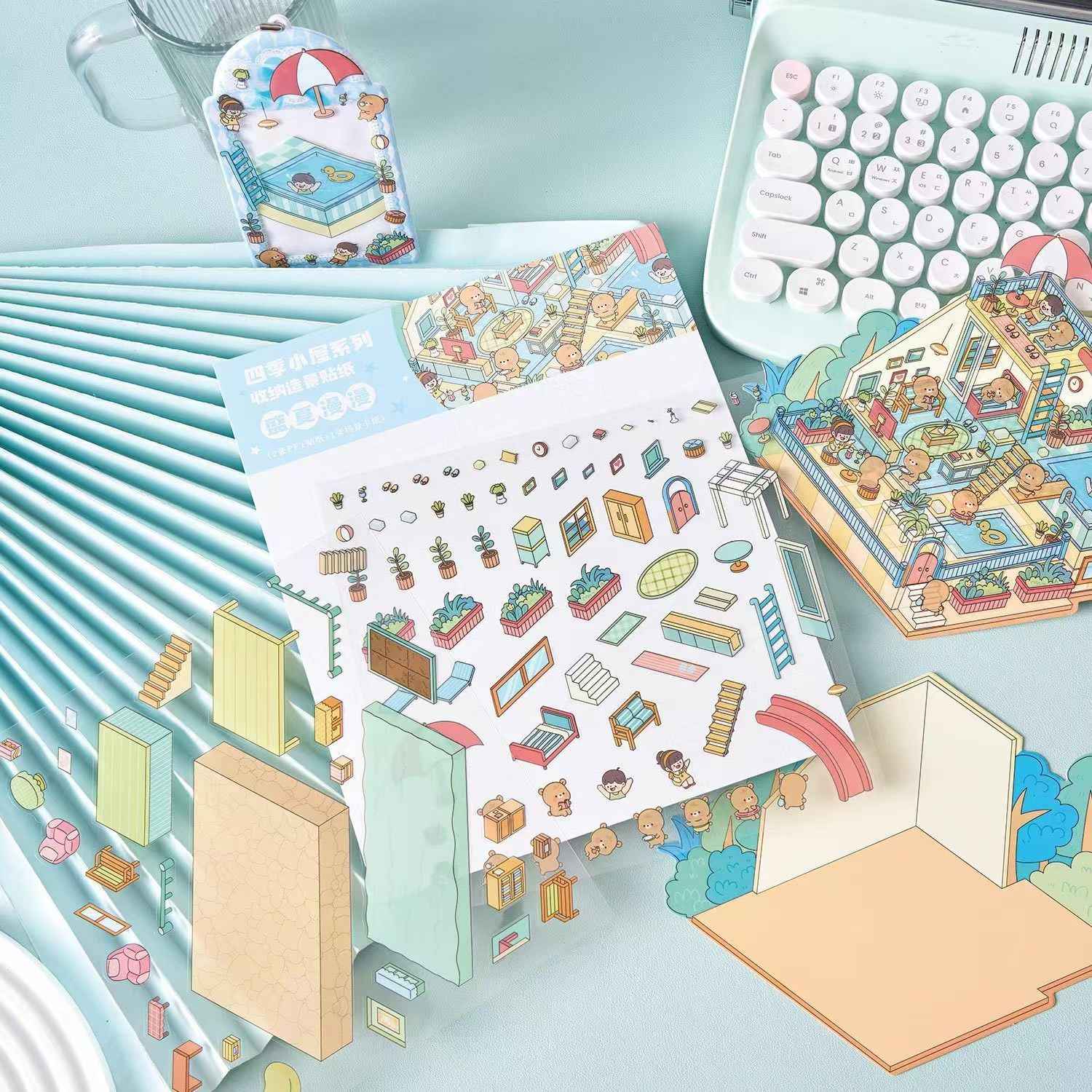 Little Bear's Four Seasons Cottage – 3D DIY MiniatureSticker Scenes - 4 Theme Sets: Spring | Summer | Autumn | Winter