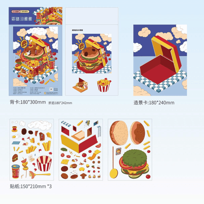 Fantasy Dreamscape – 3D Miniature Scene Stickers – 4 Theme Sets: Dessert House Dream | Bubble House Dream | Haunted Adventure Dream | Giant Burger Dream