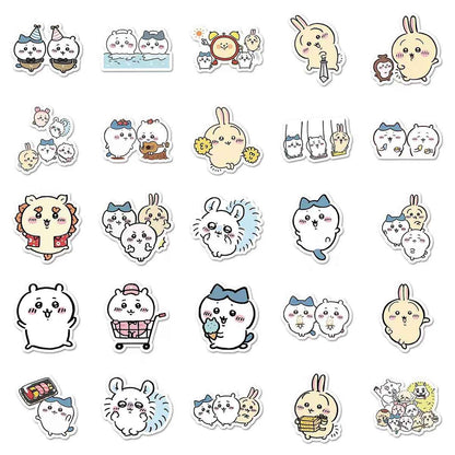 Chiikawa 50-Piece Sticker Pack | Kawaii Characters, DIY Crafting, Journal, Laptop, Water Bottle, Scrapbooking, Reusable, Waterproof PVC
