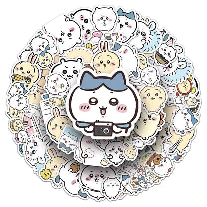 Chiikawa 50-Piece Sticker Pack | Kawaii Characters, DIY Crafting, Journal, Laptop, Water Bottle, Scrapbooking, Reusable, Waterproof PVC
