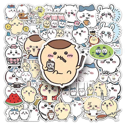 Chiikawa 50-Piece Sticker Pack | Kawaii Characters, DIY Crafting, Journal, Laptop, Water Bottle, Scrapbooking, Reusable, Waterproof PVC