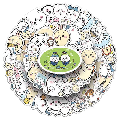 Chiikawa 50-Piece Sticker Pack | Kawaii Characters, DIY Crafting, Journal, Laptop, Water Bottle, Scrapbooking, Reusable, Waterproof PVC