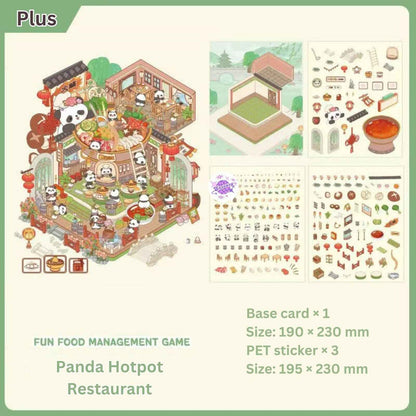 Simulation Business 2.0 Plus– 3D Miniature Sticker Scenes - 4 Theme Sets: Panda Hotpot Restaurant | Kitten Burger Shop | Piggy Dim Sum Shop | Puppy Convenience Store