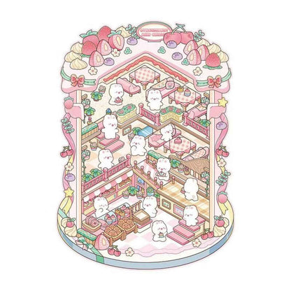 Cartoon Bunny Shop 2.0 Plus Edition – 3D DIY Sticker Scenes - 2 Theme Sets: Strawberry Cake Shop | Doll Vending Machine