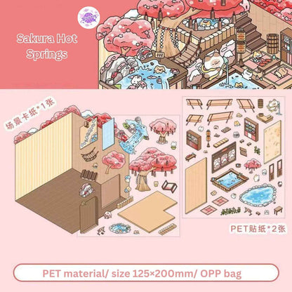 Magical Party 2.5D – 3D Miniature Sticker Scenes - 4 Theme Sets: Snowy World | Amusement Park | Magical Party | Sakura Hot Springs