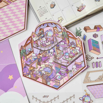 Magical Party 2.5D – 3D Miniature Sticker Scenes - 4 Theme Sets: Snowy World | Amusement Park | Magical Party | Sakura Hot Springs