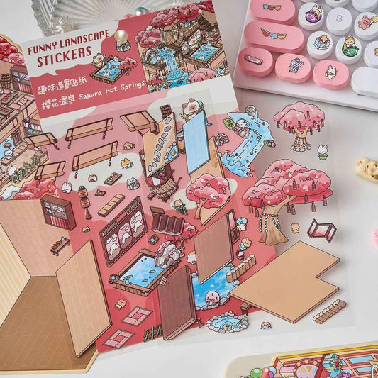 Magical Party 2.5D – 3D Miniature Sticker Scenes - 4 Theme Sets: Snowy World | Amusement Park | Magical Party | Sakura Hot Springs