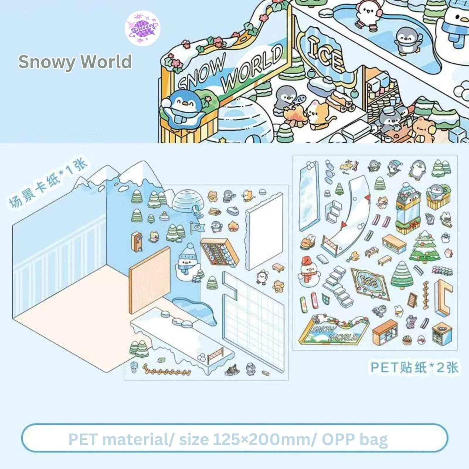 Magical Party 2.5D – 3D Miniature Sticker Scenes - 4 Theme Sets: Snowy World | Amusement Park | Magical Party | Sakura Hot Springs