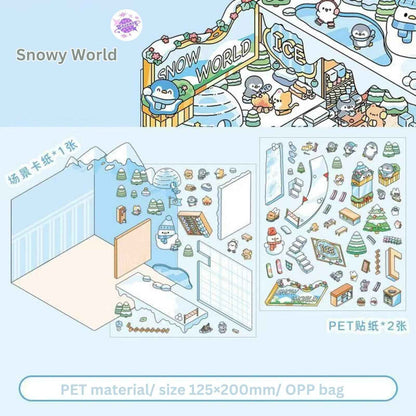 Magical Party 2.5D – 3D Miniature Sticker Scenes - 4 Theme Sets: Snowy World | Amusement Park | Magical Party | Sakura Hot Springs
