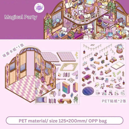 Magical Party 2.5D – 3D Miniature Sticker Scenes - 4 Theme Sets: Snowy World | Amusement Park | Magical Party | Sakura Hot Springs