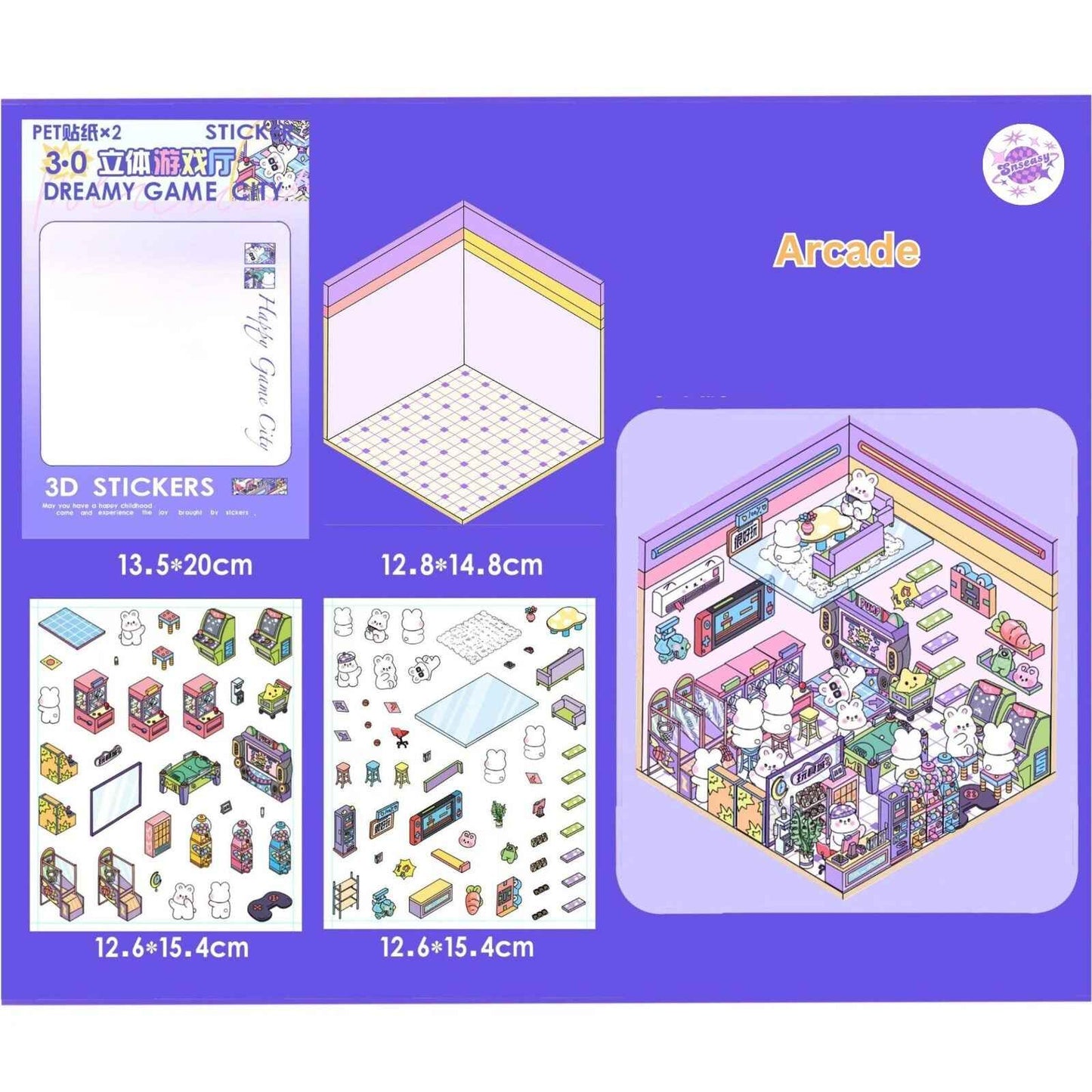 Cute Animal Creative Themes 2.0+3.0 – 3D Sticker Scenes - 10 Theme Sets: Capybara Toy Store | Duckling Paradise | Magic Library | Little Monster Record Shop | Little Bedroom | Little Living Room | Arcade | Magic House | Christmas | Panda Tea House