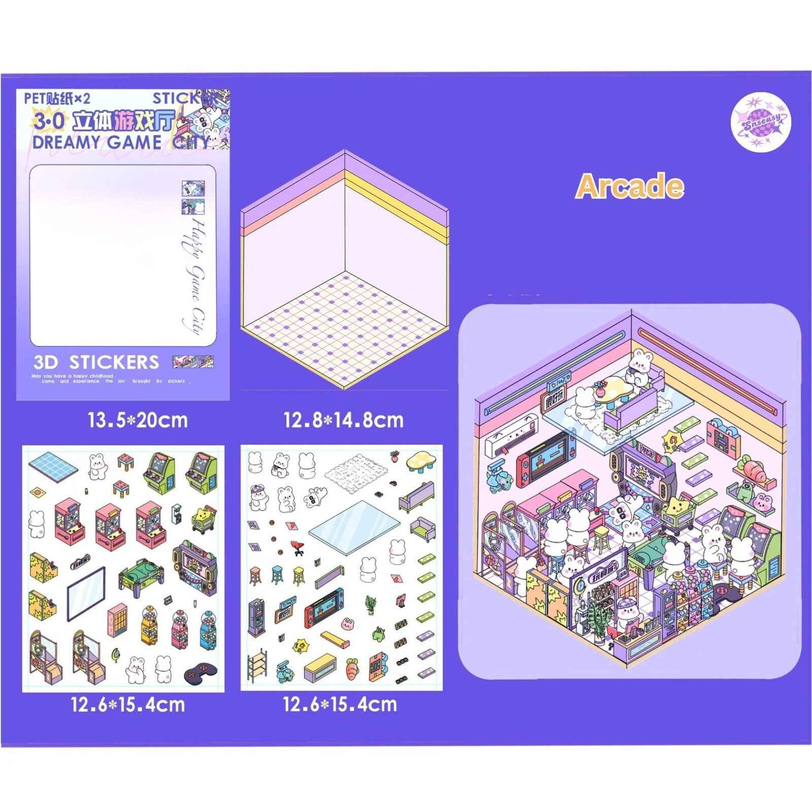 Cute Animal Creative Themes 2.0+3.0 – 3D Sticker Scenes - 10 Theme Sets: Capybara Toy Store | Duckling Paradise | Magic Library | Little Monster Record Shop | Little Bedroom | Little Living Room | Arcade | Magic House | Christmas | Panda Tea House