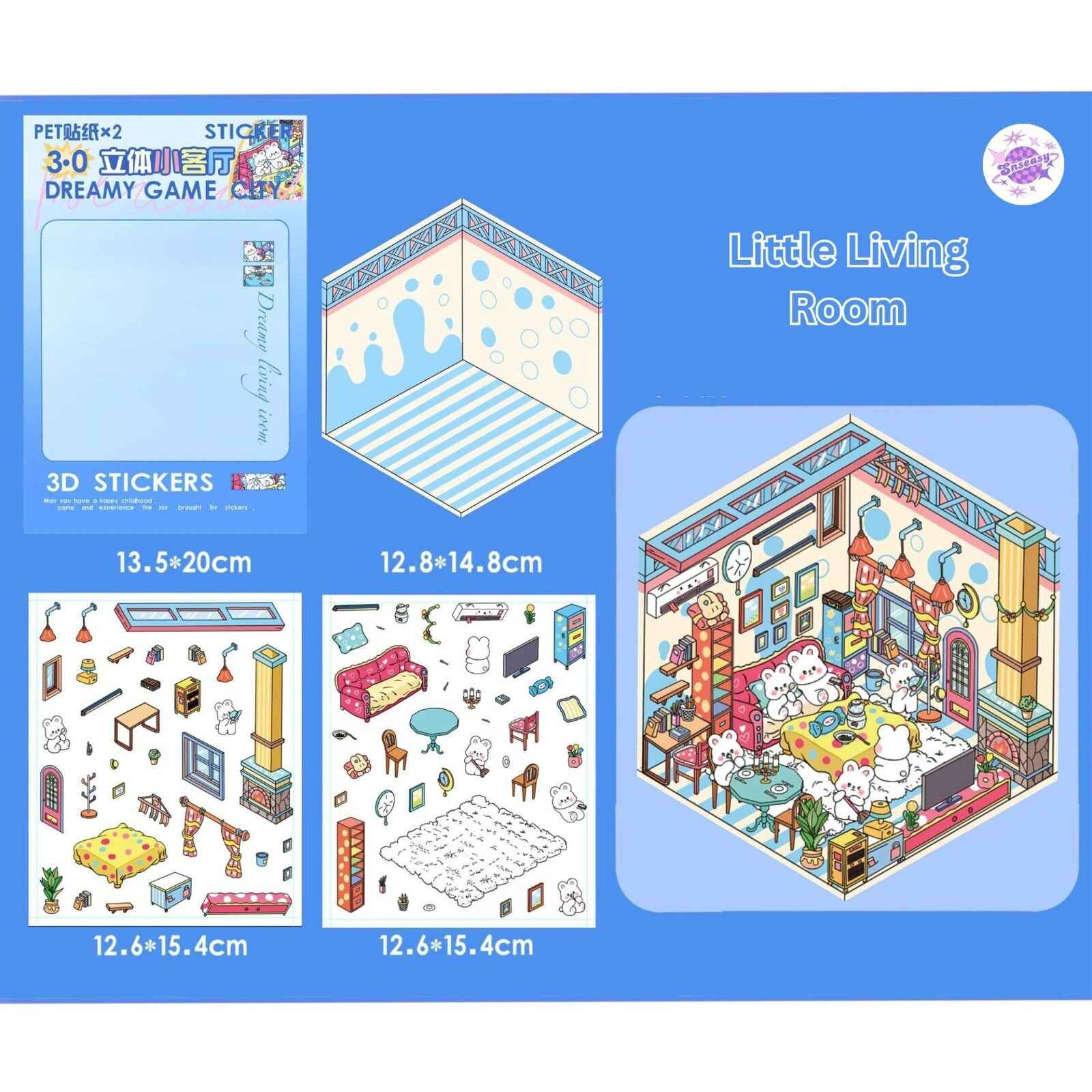 Cute Animal Creative Themes 2.0+3.0 – 3D Sticker Scenes - 10 Theme Sets: Capybara Toy Store | Duckling Paradise | Magic Library | Little Monster Record Shop | Little Bedroom | Little Living Room | Arcade | Magic House | Christmas | Panda Tea House