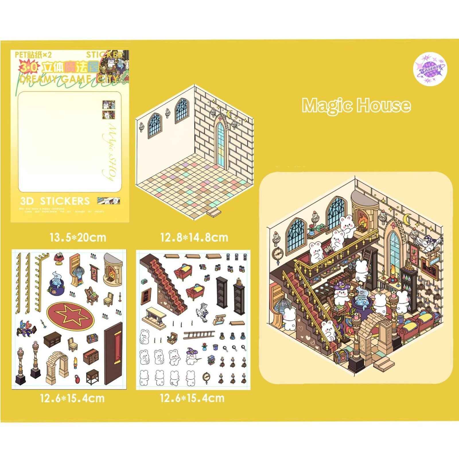 Cute Animal Creative Themes 2.0+3.0 – 3D Sticker Scenes - 10 Theme Sets: Capybara Toy Store | Duckling Paradise | Magic Library | Little Monster Record Shop | Little Bedroom | Little Living Room | Arcade | Magic House | Christmas | Panda Tea House