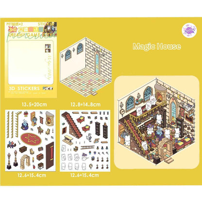 Cute Animal Creative Themes 2.0+3.0 – 3D Sticker Scenes - 10 Theme Sets: Capybara Toy Store | Duckling Paradise | Magic Library | Little Monster Record Shop | Little Bedroom | Little Living Room | Arcade | Magic House | Christmas | Panda Tea House