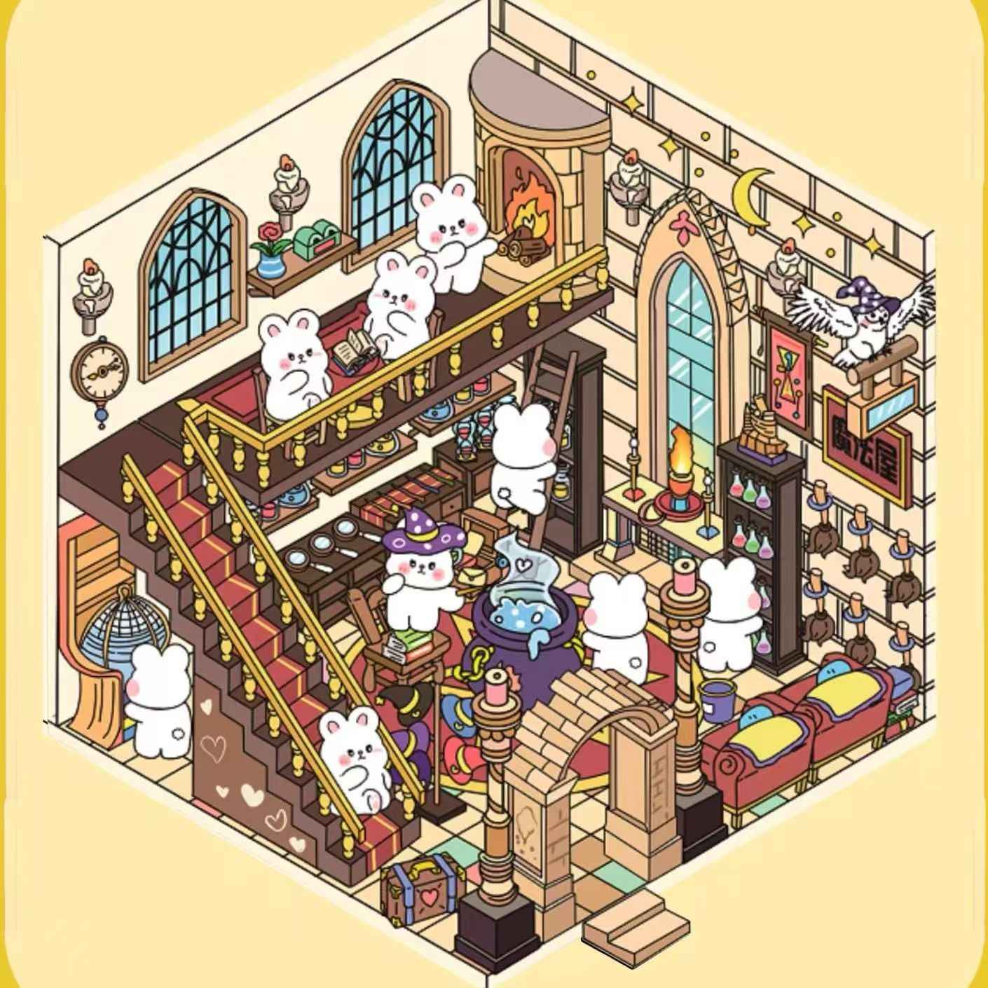 Cute Animal Creative Themes 2.0+3.0 – 3D Sticker Scenes - 10 Theme Sets: Capybara Toy Store | Duckling Paradise | Magic Library | Little Monster Record Shop | Little Bedroom | Little Living Room | Arcade | Magic House | Christmas | Panda Tea House