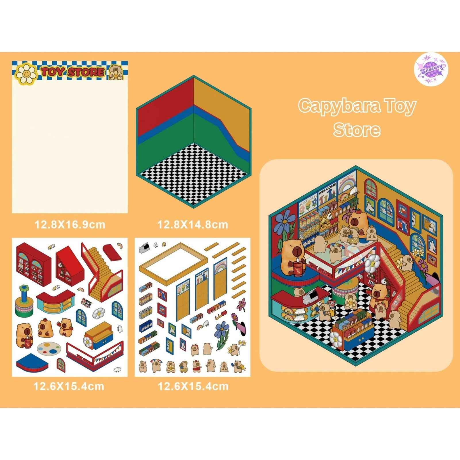 Cute Animal Creative Themes 2.0+3.0 – 3D Sticker Scenes - 10 Theme Sets: Capybara Toy Store | Duckling Paradise | Magic Library | Little Monster Record Shop | Little Bedroom | Little Living Room | Arcade | Magic House | Christmas | Panda Tea House
