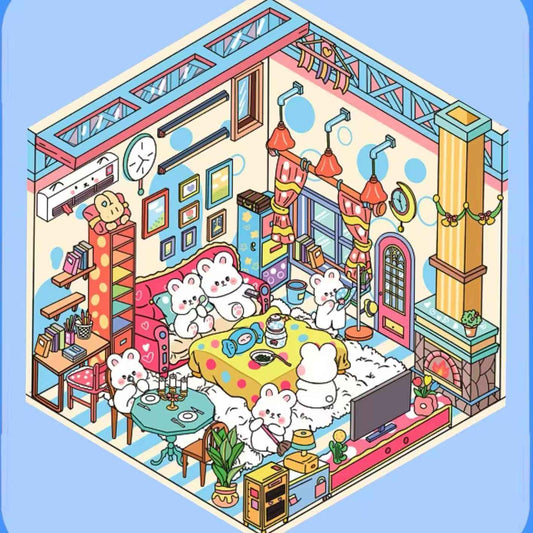 Cute Animal Creative Themes 2.0+3.0 – 3D Sticker Scenes - 10 Theme Sets: Capybara Toy Store | Duckling Paradise | Magic Library | Little Monster Record Shop | Little Bedroom | Little Living Room | Arcade | Magic House | Christmas | Panda Tea House