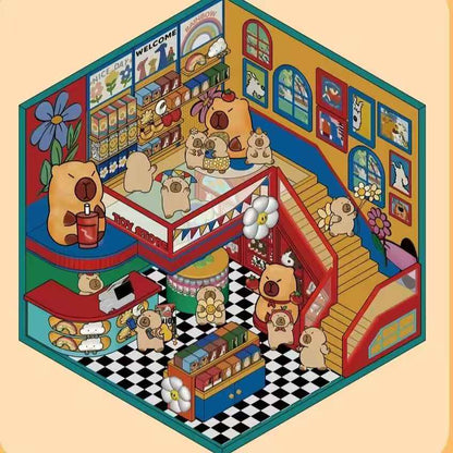 Cute Animal Creative Themes 2.0+3.0 – 3D Sticker Scenes - 10 Theme Sets: Capybara Toy Store | Duckling Paradise | Magic Library | Little Monster Record Shop | Little Bedroom | Little Living Room | Arcade | Magic House | Christmas | Panda Tea House