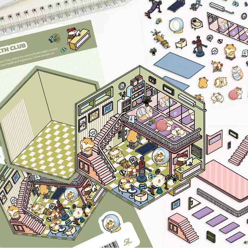 Cute Animal 8.0 – 3D Sticker Scenes - 6 Theme Sets: Health Club | Sunken Treasure | Reunion New Year | Hot Spring House | Space-Time Magic House | Ice and Snow World