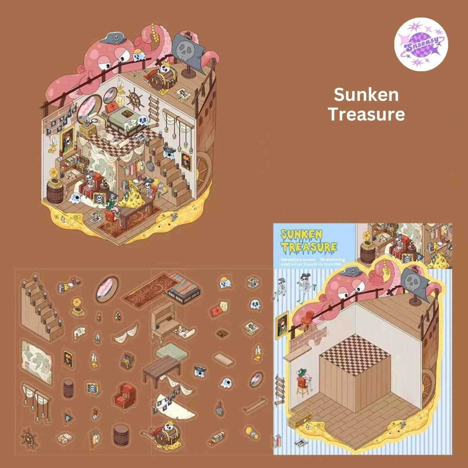 Cute Animal 8.0 – 3D Sticker Scenes - 6 Theme Sets: Health Club | Sunken Treasure | Reunion New Year | Hot Spring House | Space-Time Magic House | Ice and Snow World