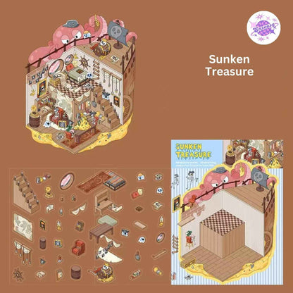 Cute Animal 8.0 – 3D Sticker Scenes - 6 Theme Sets: Health Club | Sunken Treasure | Reunion New Year | Hot Spring House | Space-Time Magic House | Ice and Snow World