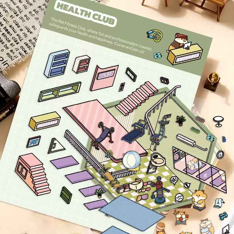 Cute Animal 8.0 – 3D Sticker Scenes - 6 Theme Sets: Health Club | Sunken Treasure | Reunion New Year | Hot Spring House | Space-Time Magic House | Ice and Snow World