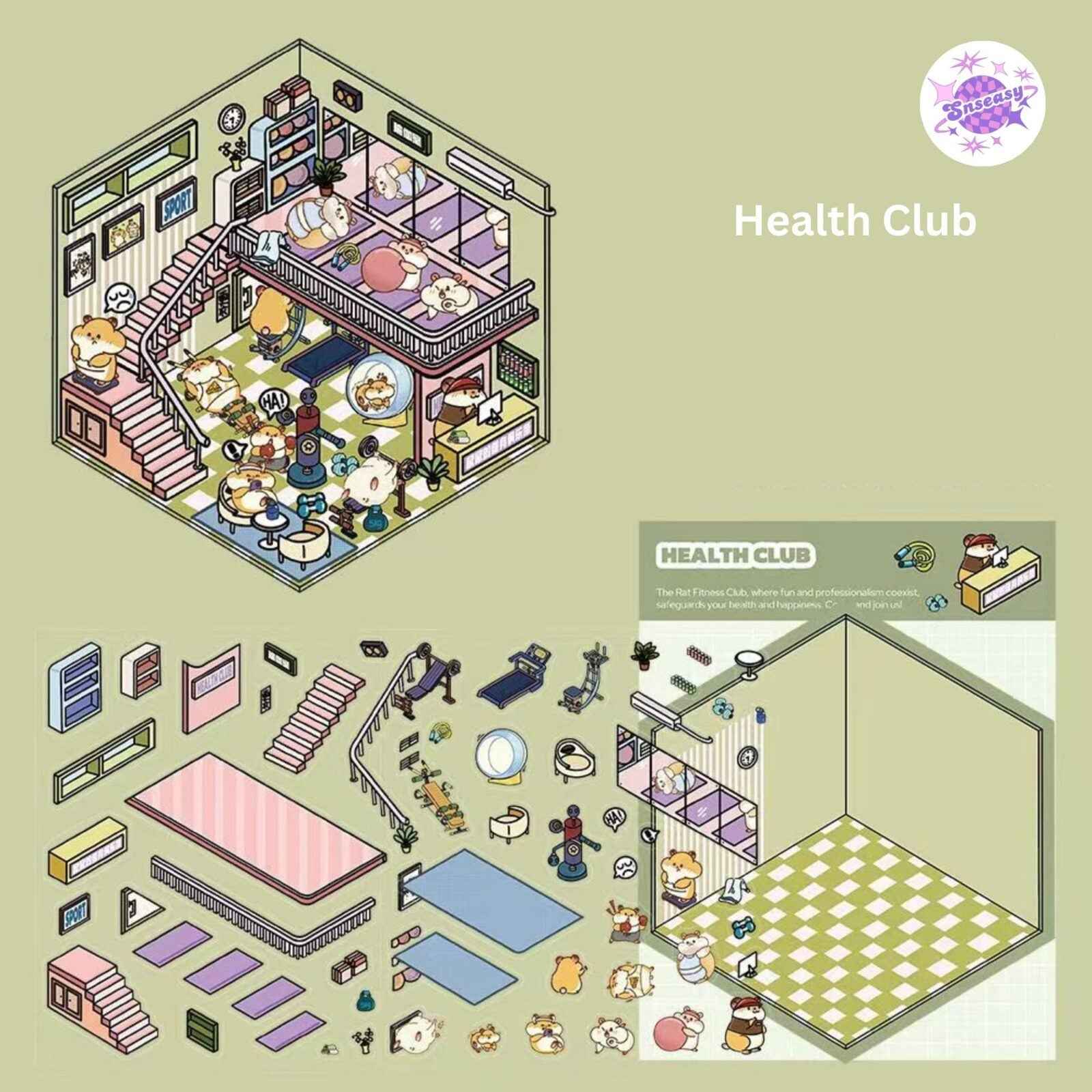 Cute Animal 8.0 – 3D Sticker Scenes - 6 Theme Sets: Health Club | Sunken Treasure | Reunion New Year | Hot Spring House | Space-Time Magic House | Ice and Snow World
