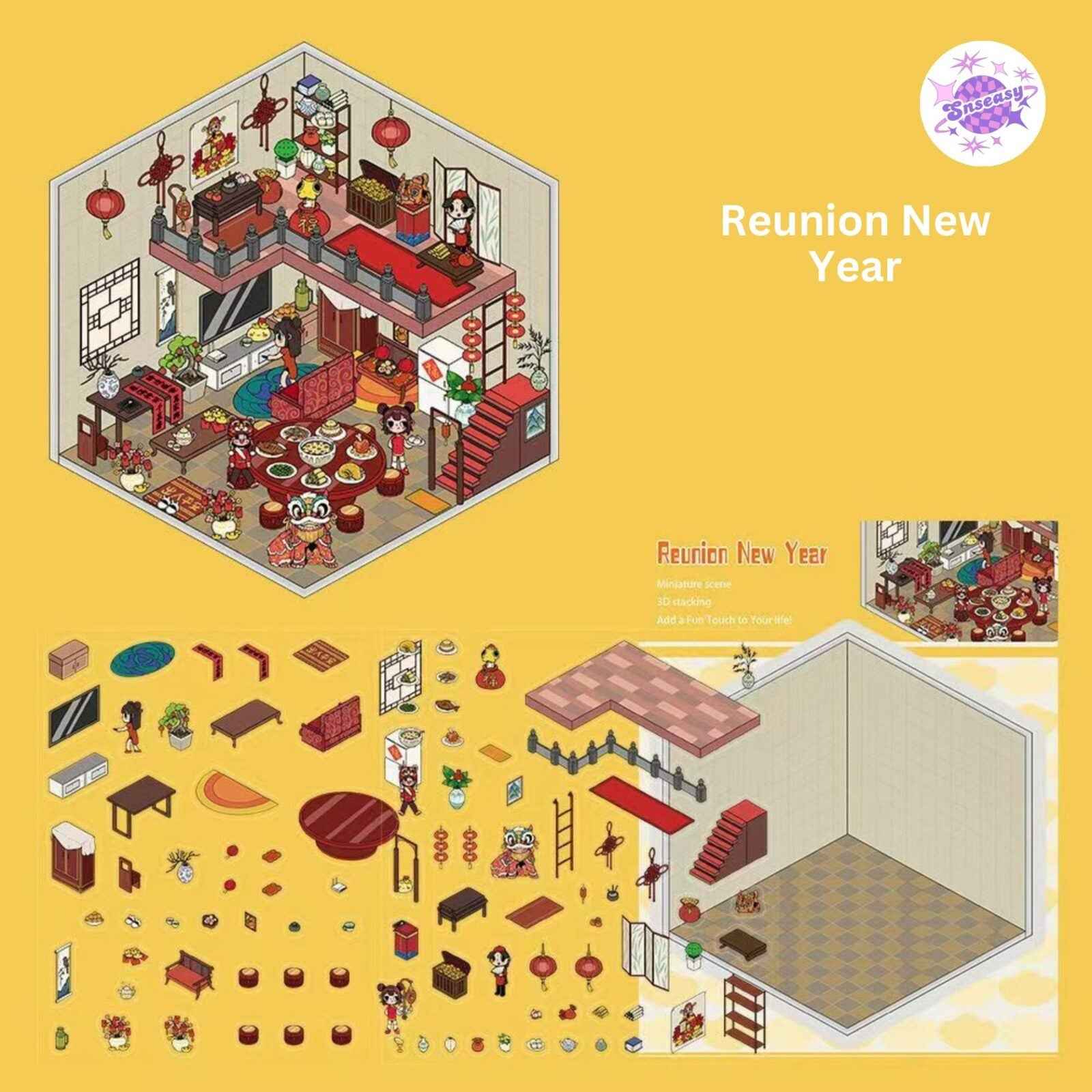 Cute Animal 8.0 – 3D Sticker Scenes - 6 Theme Sets: Health Club | Sunken Treasure | Reunion New Year | Hot Spring House | Space-Time Magic House | Ice and Snow World