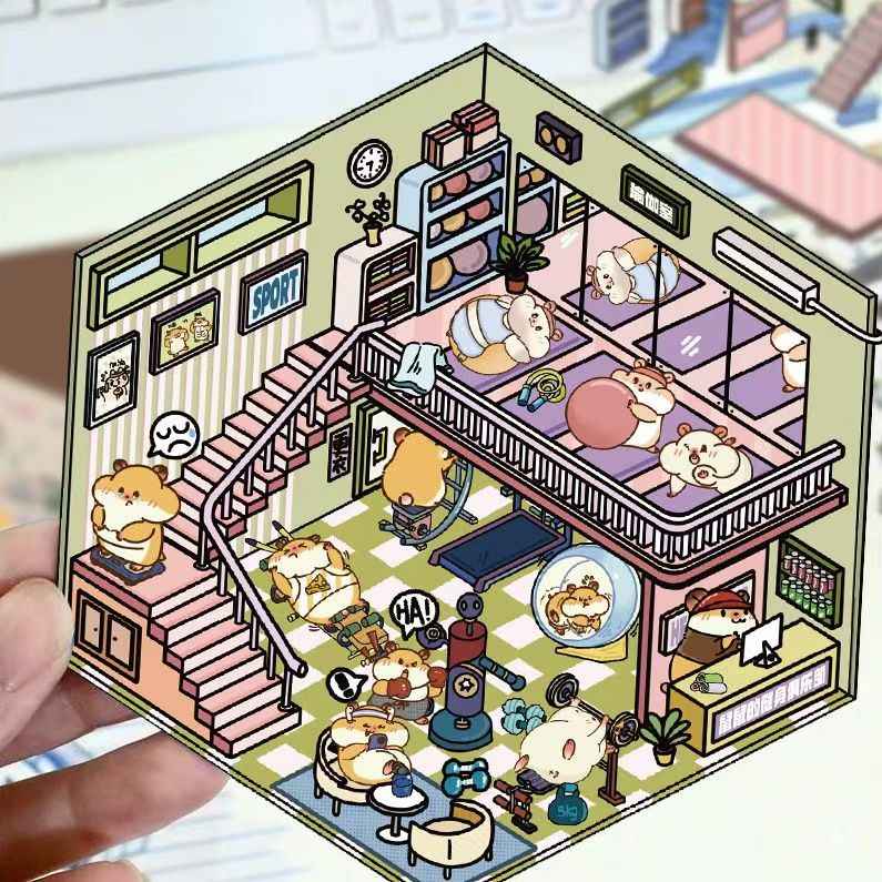 Cute Animal 8.0 – 3D Sticker Scenes - 6 Theme Sets: Health Club | Sunken Treasure | Reunion New Year | Hot Spring House | Space-Time Magic House | Ice and Snow World