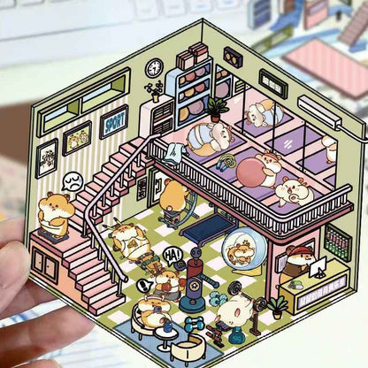 Cute Animal 8.0 – 3D Sticker Scenes - 6 Theme Sets: Health Club | Sunken Treasure | Reunion New Year | Hot Spring House | Space-Time Magic House | Ice and Snow World
